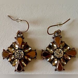 Vintage Stunning Star Gold Tone Rhinestone Drop Dangle Earrings Pierced